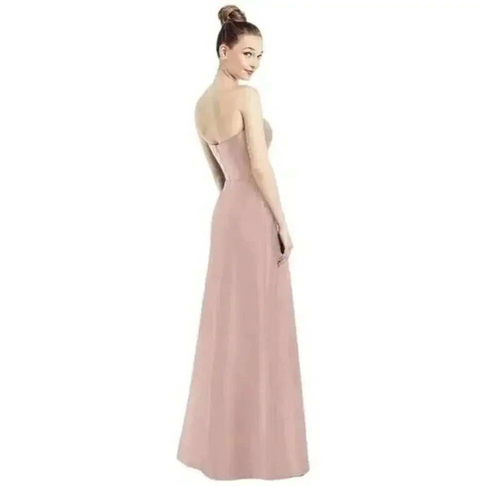 NWT Alfred Sung Strapless Notch Twill Satin Maxi Dress Pockets 6 Toasted Sugar - Picture 3 of 15